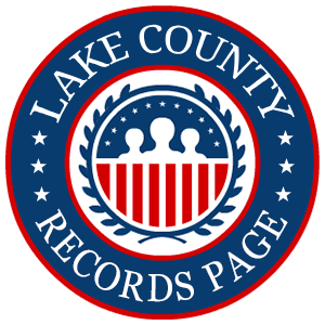 A round, red, white, and blue logo with the words 'Lake County Records Page' in relation to the state of Florida.